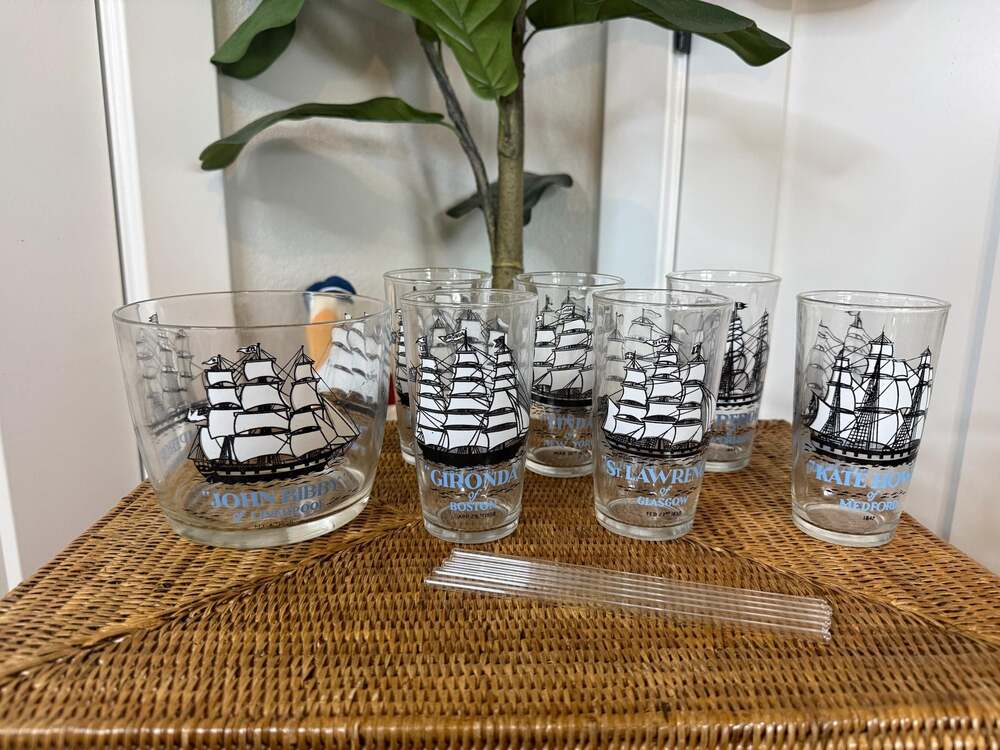 Vintage Hazel Atlas Schooners Blue/Clipper Ships Set